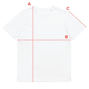 T-shirt measurement diagram showing length, width and sleeve length